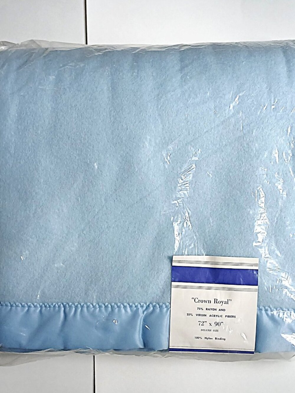Vintage Blue Blanket - Beacon Crown Royal - 72 x 90" Full Size - Like New Unused